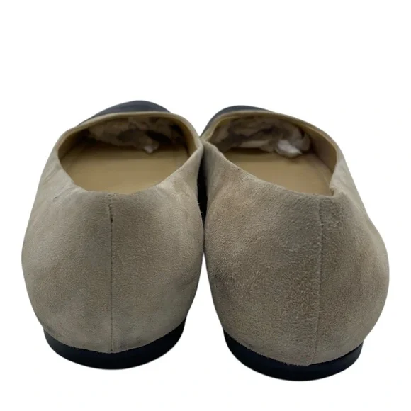 Garnet Hill Womens Shoes Leather Flats Sz 8 Tan Black Suede Cap Toe Italy Chic - Picture 7 of 11